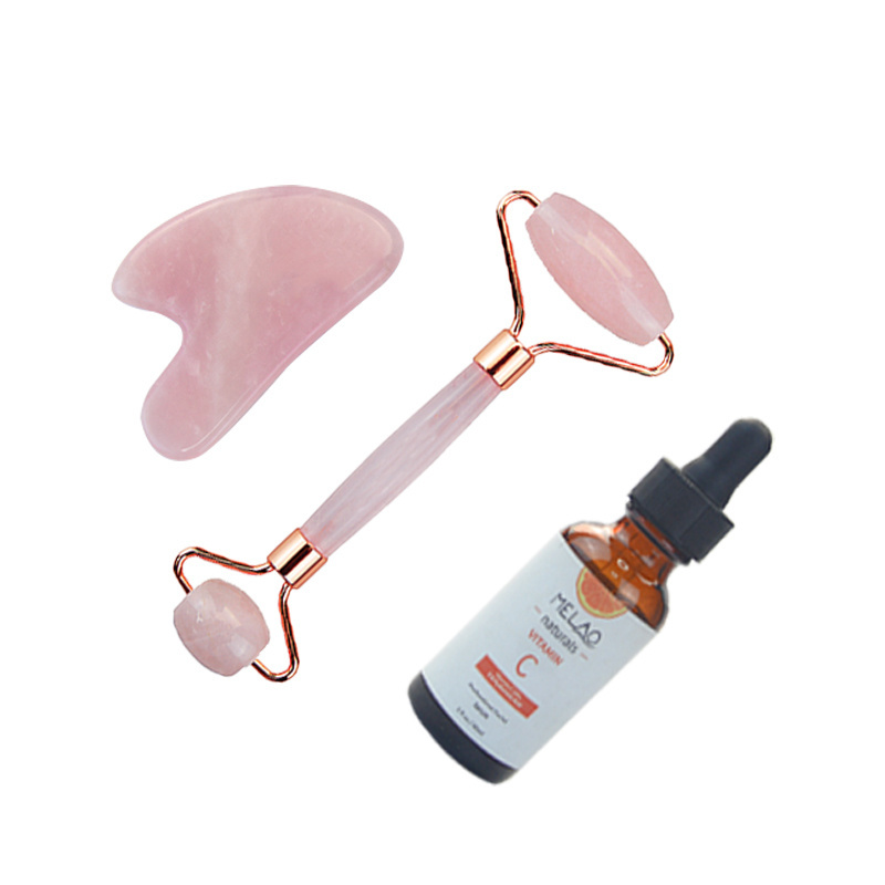 rose quartz jade roller and gua sha custom logo skin care tools Facial guasha jade roller set