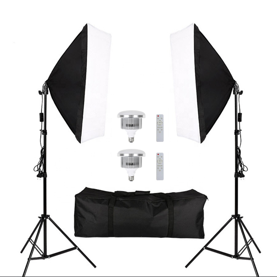 Studio Photo Accessories Softbox Lighting Set with Background Frame Support Metal Equipment Light Kit for Vlog Photography