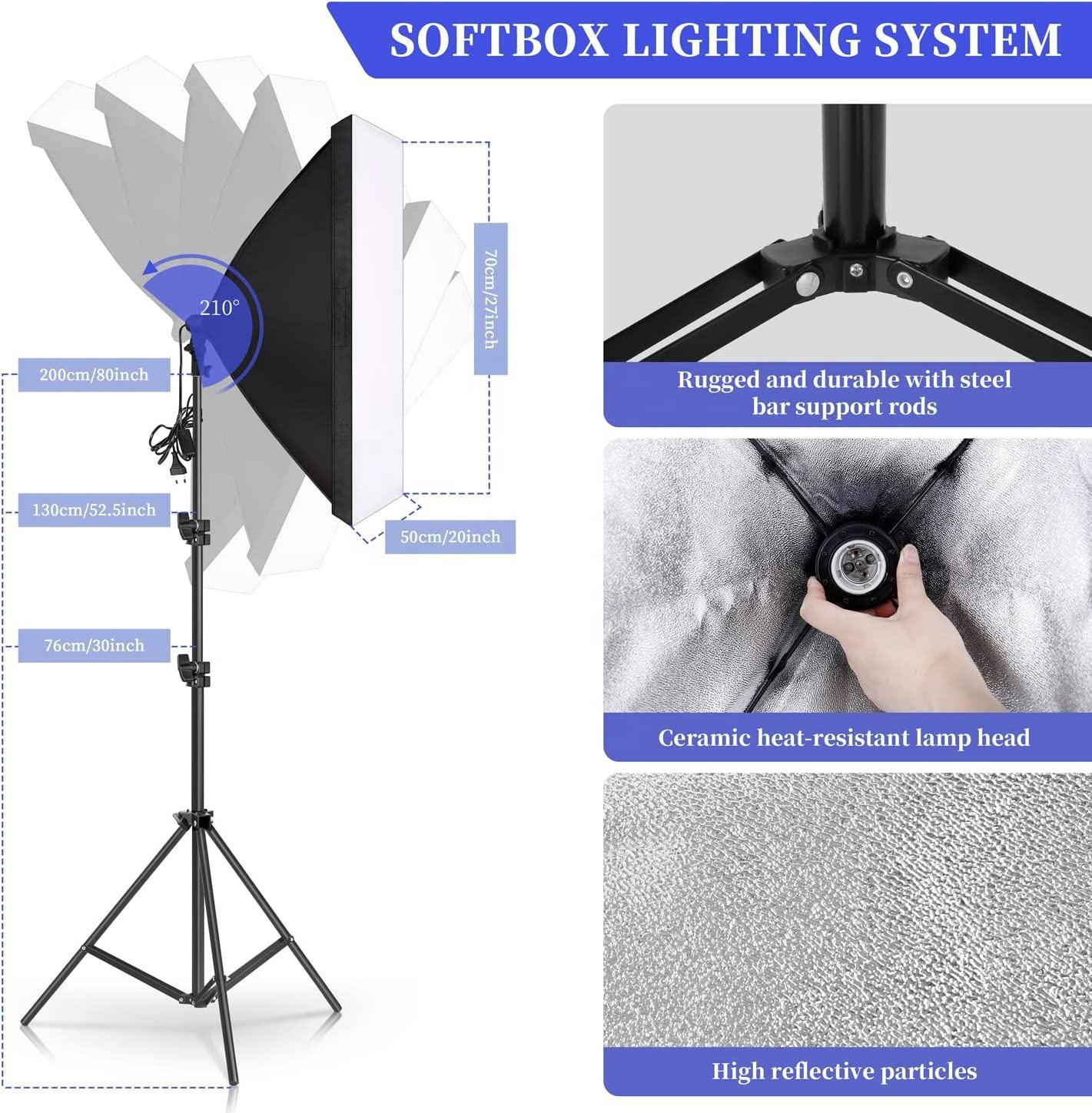 Studio Photo Accessories Softbox Lighting Set with Background Frame Support Metal Equipment Light Kit for Vlog Photography