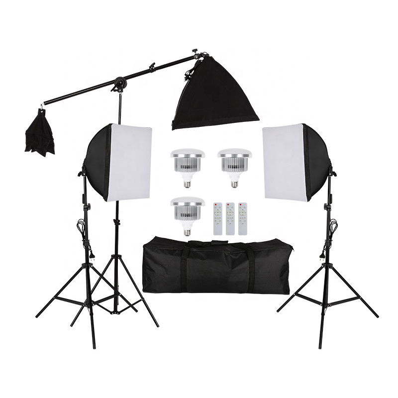 Studio Photo Accessories Softbox Lighting Set with Background Frame Support Metal Equipment Light Kit for Vlog Photography