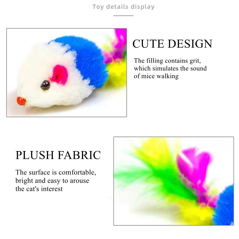 Ybgai Factory price Interactive Cat Toys small Mouse Hunt Cat Toy Colorful feather Mice Pet Dog or Cat Chew Toys