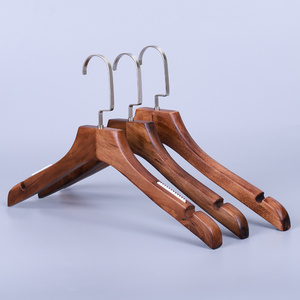 hot sale luxury logo printing classic cherry brown hotel wood coat hangers closet