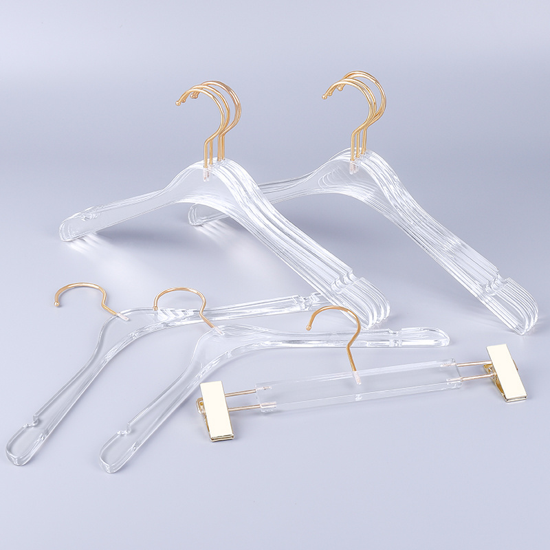 Clothing store transparent acrylic clothes hanger with Gold Hook