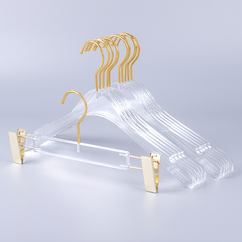 Clothing store transparent acrylic clothes hanger with Gold Hook