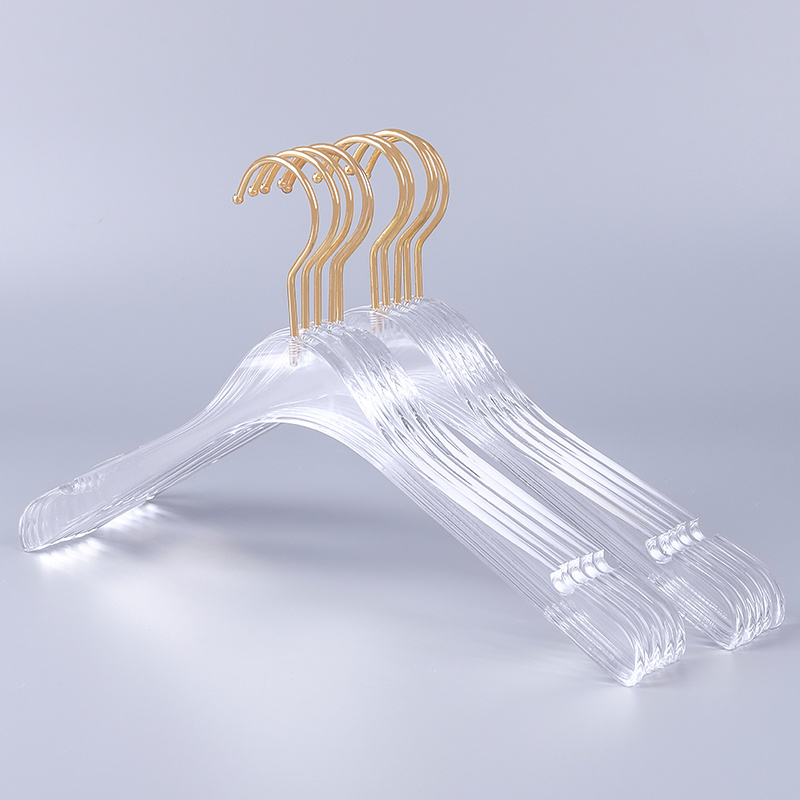 New clothing store transparent clear rack acrylic clothes and pants hanger with Gold Hook