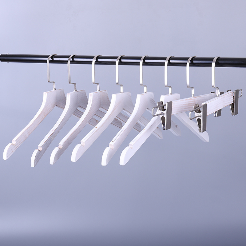 Luxury Pearl Nickel Hook wash White Wooden Coat Hanger For Clothes