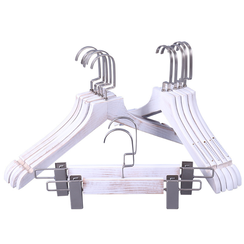 Luxury Pearl Nickel Hook wash White Wooden Coat Hanger For Clothes