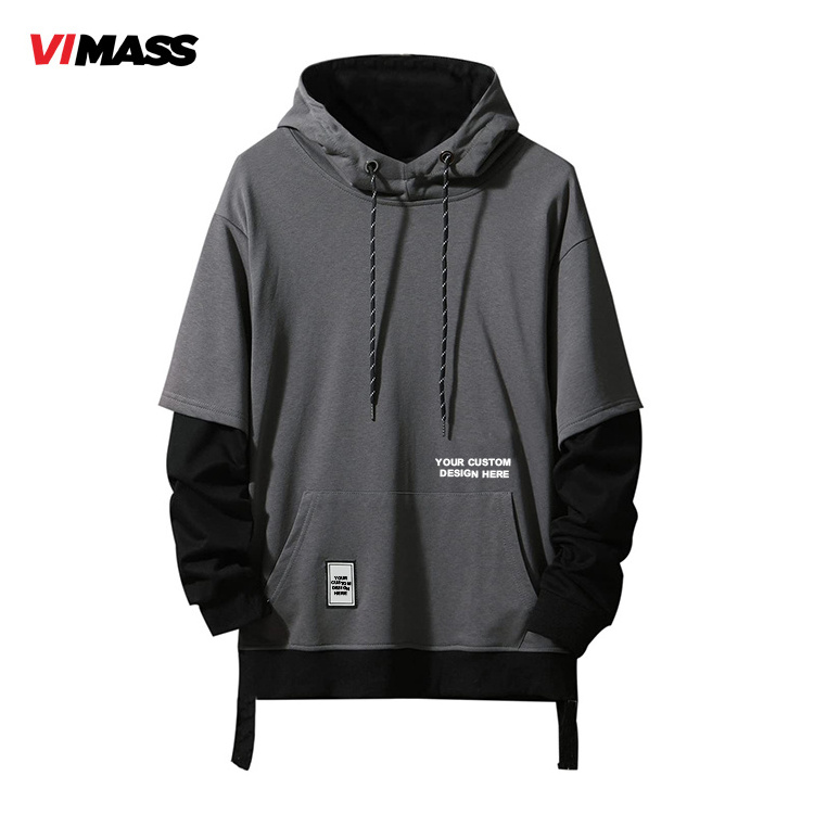 Wholesale Customized Logo Oversized Cotton Hoodies Men Split Youth Blank Plain Two Tone Hoodies Hoodies