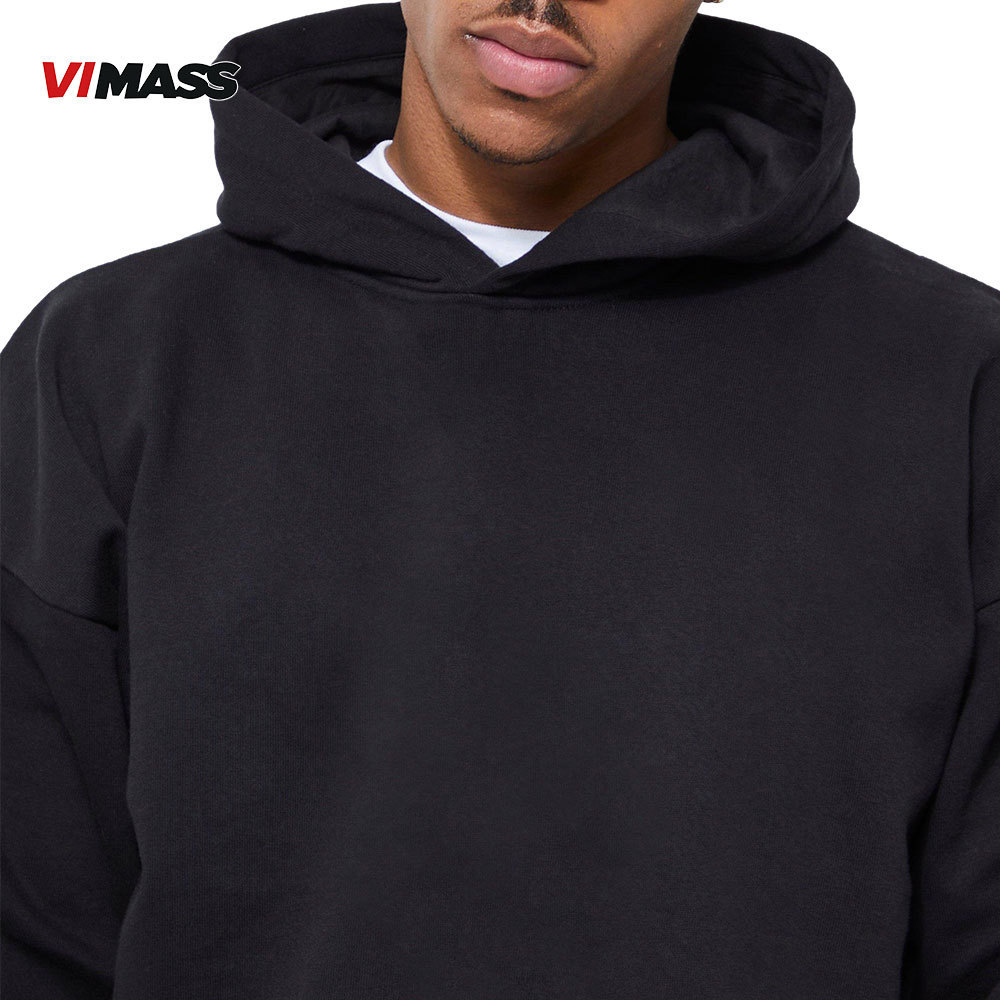 Custom design 100% cotton blank plain drop shoulder hoodie  Men cropped hoodie pullover hoodies sweatshirtsfor high quality