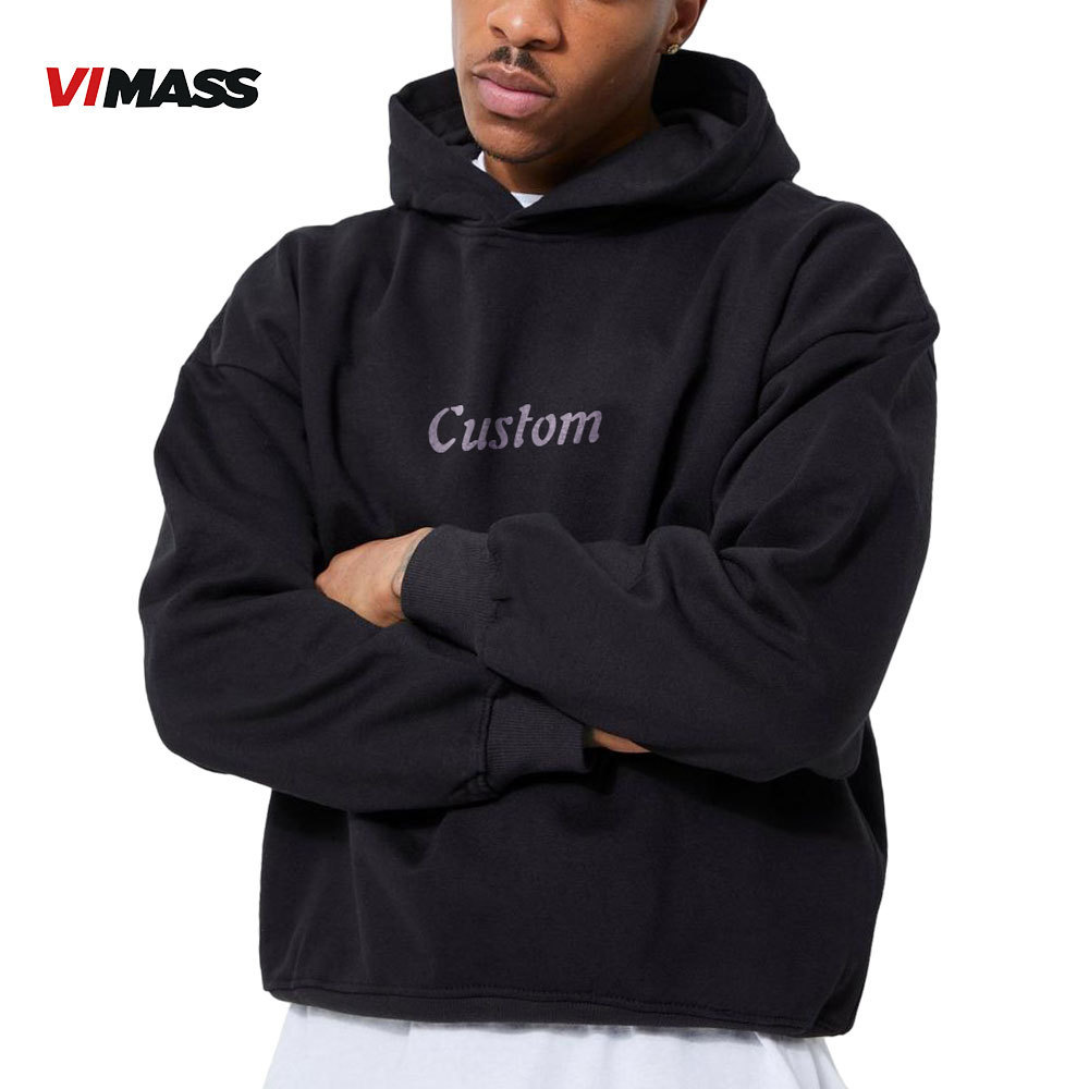 Custom design 100% cotton blank plain drop shoulder hoodie  Men cropped hoodie pullover hoodies sweatshirtsfor high quality