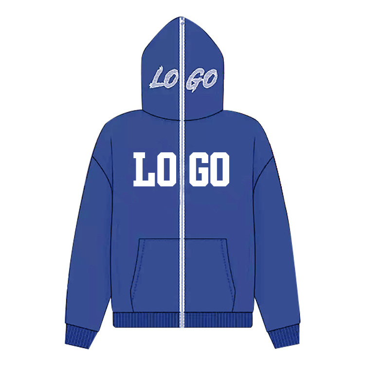 Factory 500 Gsm Oversized Polyester Cotton Hoodies Plain Athletic Rhinestone Men Full Face Zip Up Hoodie with Silk Hood