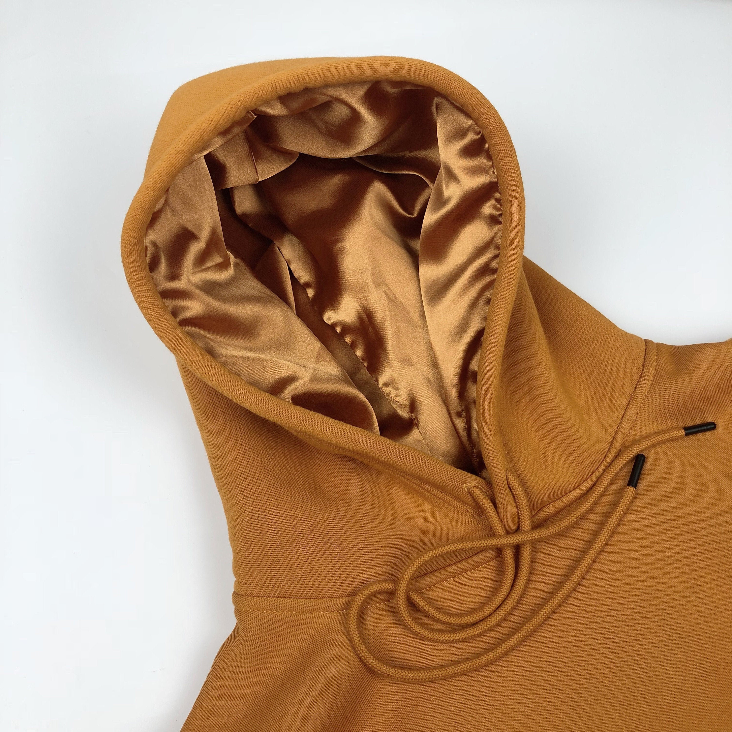 Wholesale Men's Basic Solid Color Thick Cotton Custom Hooded Sweatshirts Silk Satin Lined Hoodies with Hood