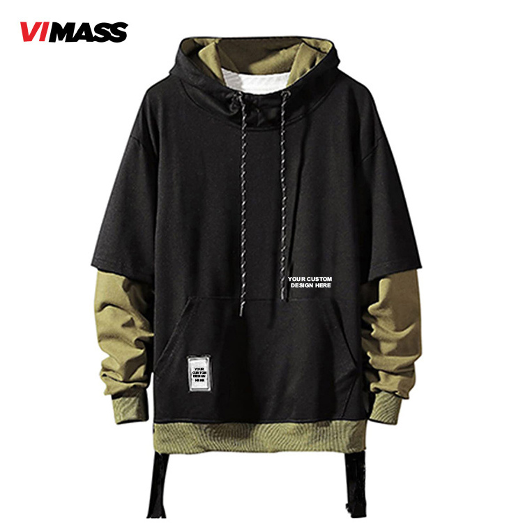 Wholesale Customized Logo Oversized Cotton Hoodies Men Split Youth Blank Plain Two Tone Hoodies Hoodies