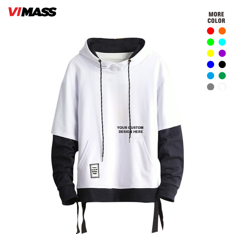 Wholesale Customized Logo Oversized Cotton Hoodies Men Split Youth Blank Plain Two Tone Hoodies Hoodies