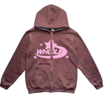 Factory Brown 400 500 Gsm Hoodie Custom Unisex Cropped Pullover Men Heavyweight Full Zip Up Puff Print Hoodie