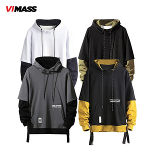 Wholesale Customized Logo Oversized Cotton Hoodies Men Split Youth Blank Plain Two Tone Hoodies Hoodies