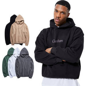 Custom design 100% cotton blank plain drop shoulder hoodie  Men cropped hoodie pullover hoodies sweatshirtsfor high quality