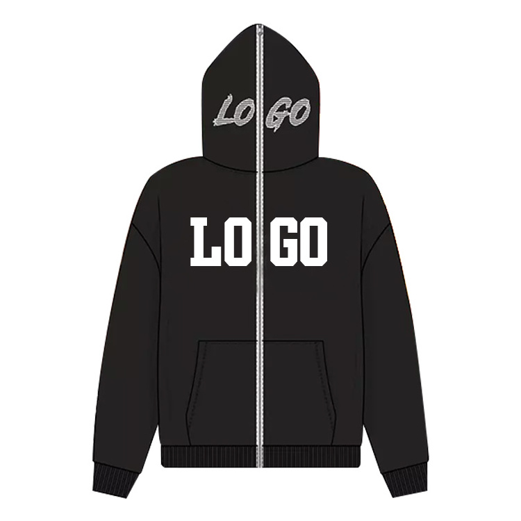 Factory 500 Gsm Oversized Polyester Cotton Hoodies Plain Athletic Rhinestone Men Full Face Zip Up Hoodie with Silk Hood