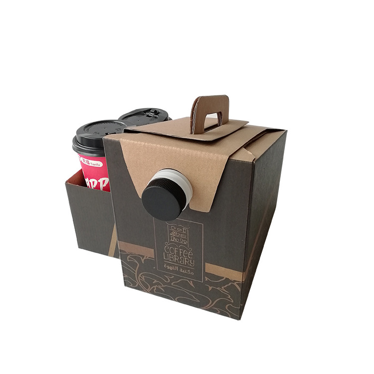 Custom logo 128OZ aluminum spout pouch coffee bag in box with valve coffee wine juice water packaging with cup holder