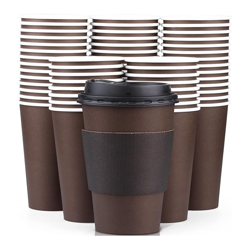 Manufacture custom black white cup 24oz double wall disposable coffee espresso paper cups with your own logo sleeves