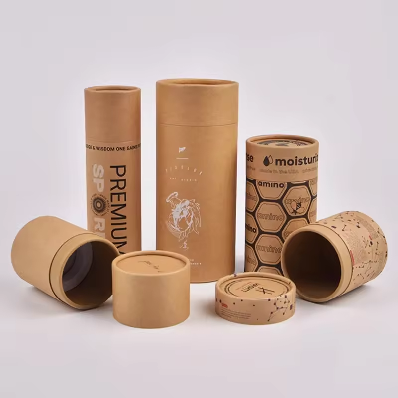 Custom cardboard shipping tube mailing poster socks cloth packaging tube round box brown paper kraft tube metal lid plastic lid