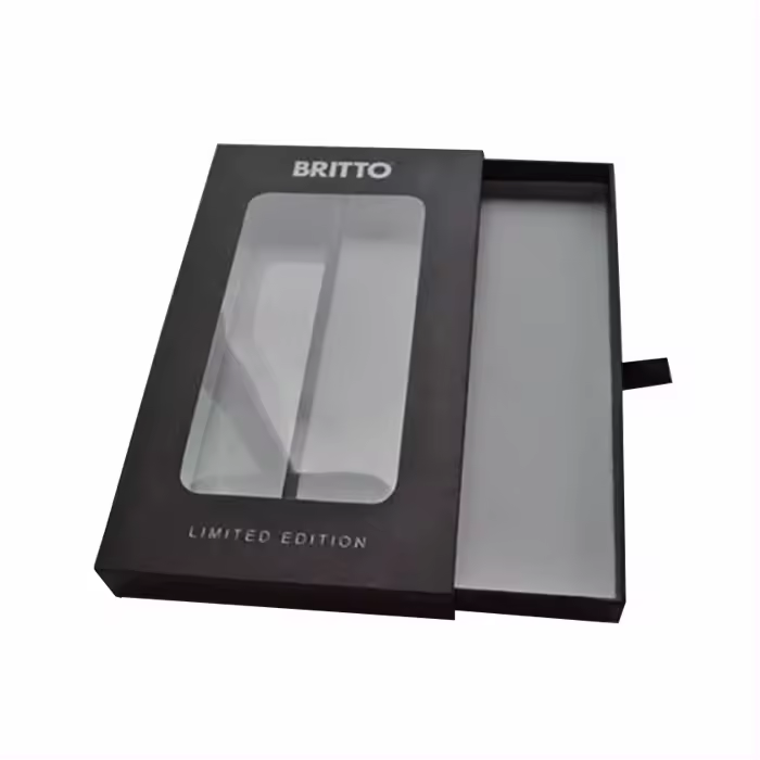 Custom Logo Clear Window Product Display Packaging Box Drawer Paper Box with Hanger Hole Phone Case Packaging