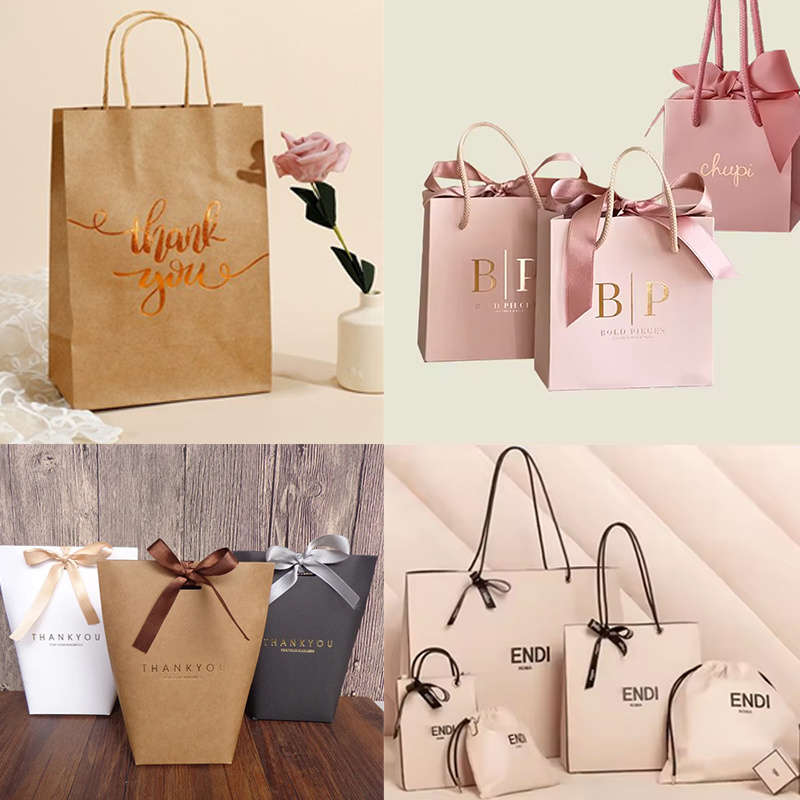 100% Recyclable Luxury Custom Print Design Logo Brown Packaging Retail Gift Paper Bags For Shopping Boutique Shoes Clothing