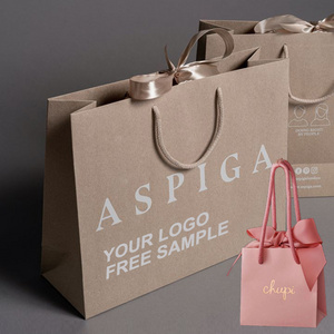 100% Recyclable Luxury Custom Print Design Logo Brown Packaging Retail Gift Paper Bags For Shopping Boutique Shoes Clothing