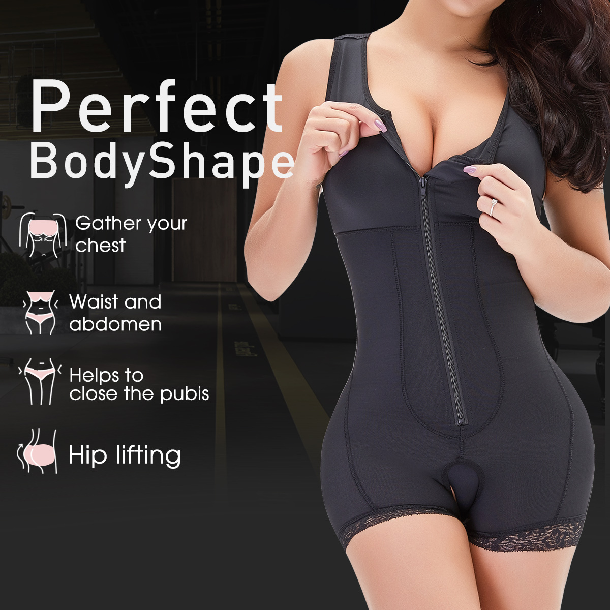 2021 Wholesale Women Corset Plus Size Shaper Shorts Black Bodysuit Slimming Zipper Bustiers