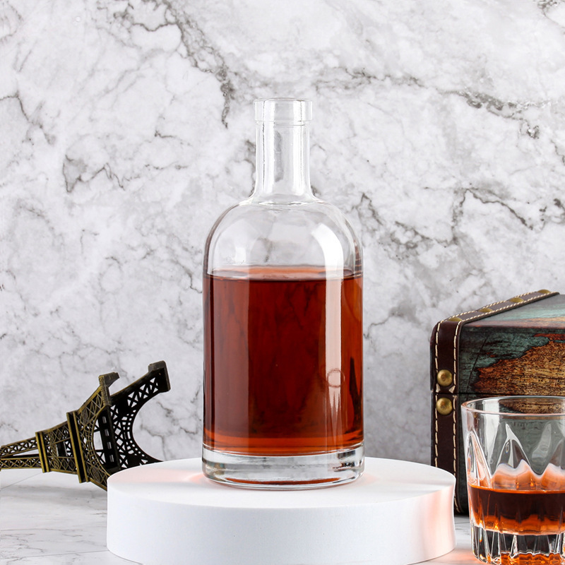 tall neck luxury whiskey vodka 100ml 375 ml 500ml 750ml spirits liquor glass bottle with flat shoulder bamboo stopper cork