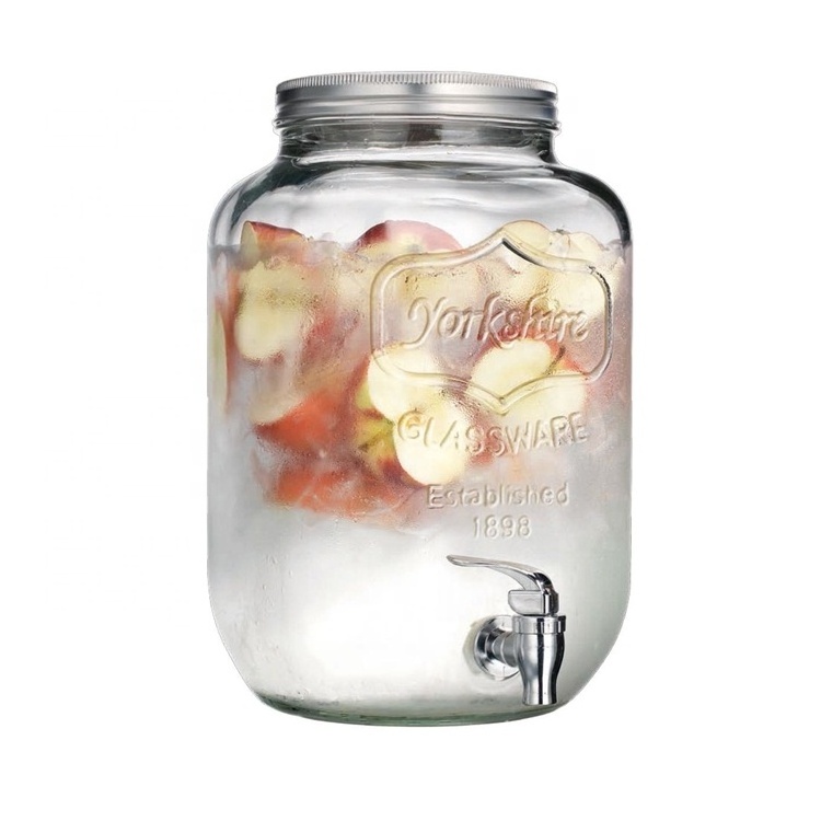 Mason Jar 4L empty Glass Beverage Dispenser with Metal Lid 1 Gallon  For Juice Beer Wine Liquor Kombucha Iced Punch rack tap