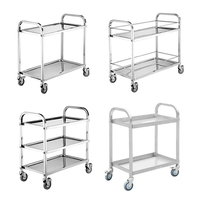 Hotel kitchen equipment stainless steel 2 tiers trolley restaurant food Service trolley