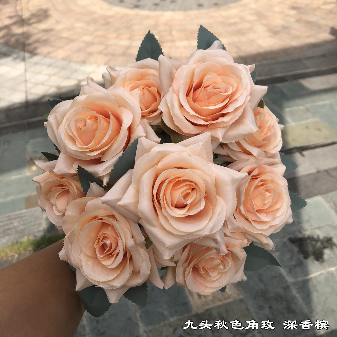 K09 Wholesale Wedding Decoration Artificial Diamond Roses Flower Bunch White Red 9 Head Fake Silk Flowers Bouquet for Home Party