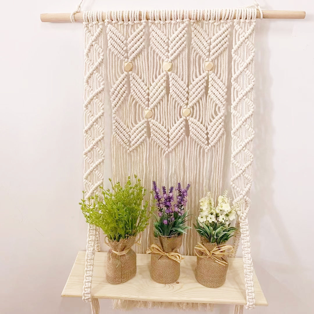 Low Price Sale Promotion Stock Handmade Macrame Shelf Boho Plant Hanger Macrame Wall Hanging Tapestry for Home Wall Decoration