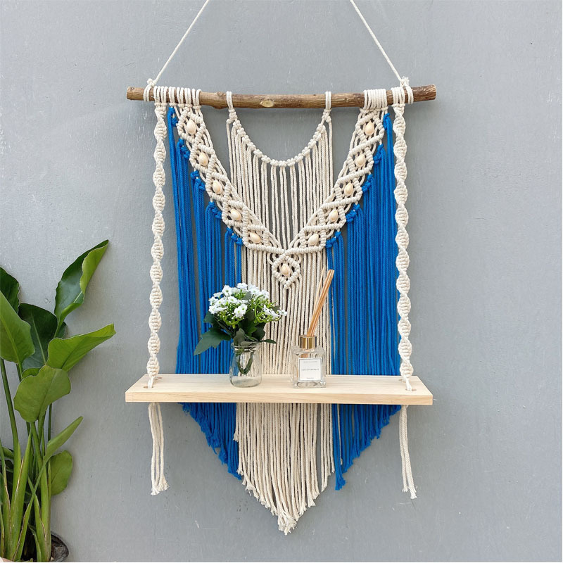 Boho Woven Tapestry Home Decor Plant Wall Hanger Bracket Solid wood Board Storage Decoration Bracket Plant Hanger Macrame