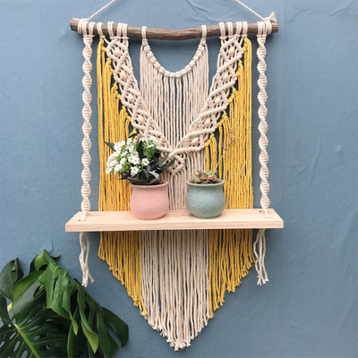 Boho Woven Tapestry Home Decor Plant Wall Hanger Bracket Solid wood Board Storage Decoration Bracket Plant Hanger Macrame