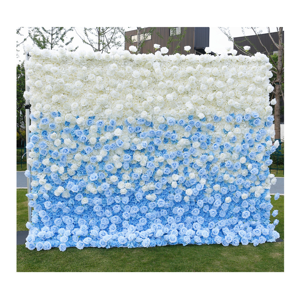 Wedding white peacock light blue rose artificial flower wall panel backdrop background flowers wall panel for wedding decoration