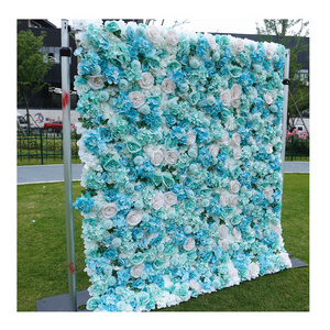 Wedding white peacock light blue rose artificial flower wall panel backdrop background flowers wall panel for wedding decoration