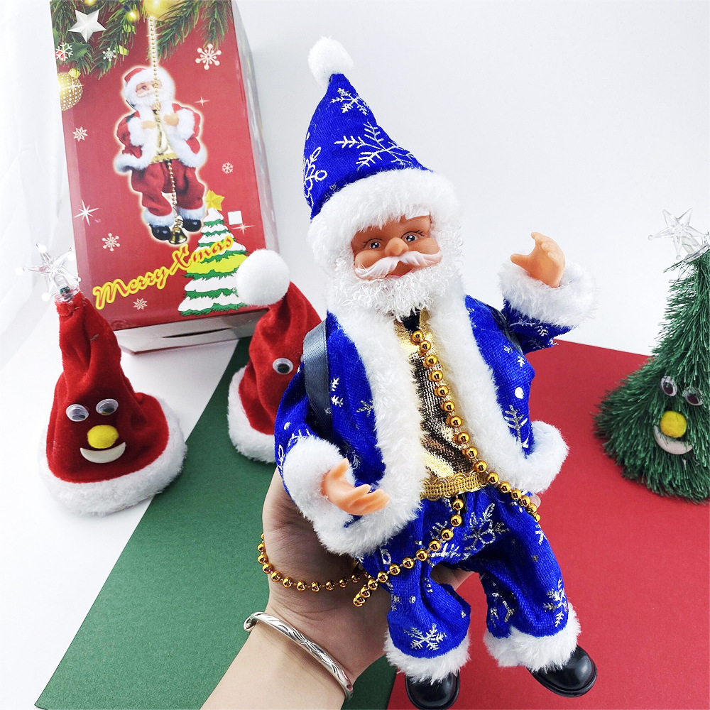 A-1342 XmasTree Ornament Christmas Gift Decorations Climbing Stairs Beads Musical Toy Electric Climbing Santa Claus