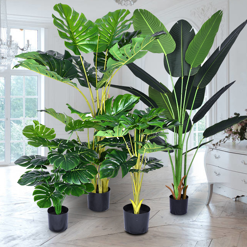 B0221 Wholesale PVC Plastic Faux Artifical Big Leaf Palm Tree Monstera Plant Indoor Artificial Bonsai Banana Tree for Home Decor