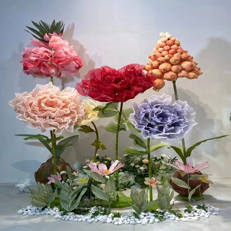 K102 Corn Decor Props Tall Paper Fake Poppy Organza Flower Large Wedding Automatic Stand Giant Flower for Window Display Decor