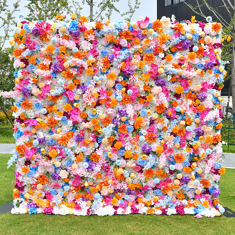 A-1478 Home decor luxury wall silk flower blue and purple artificial roll up flower wall 8x8 outdoor fake flower wall decor