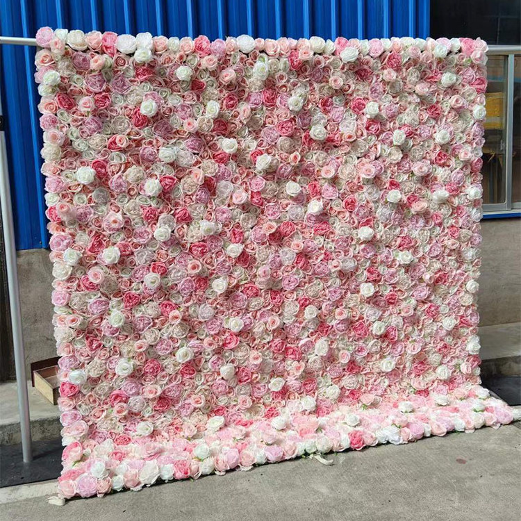 S215 Cheap wedding party decoration rose faux flowers backdrop artificial silk panel flower wall panels wedding wall decoration