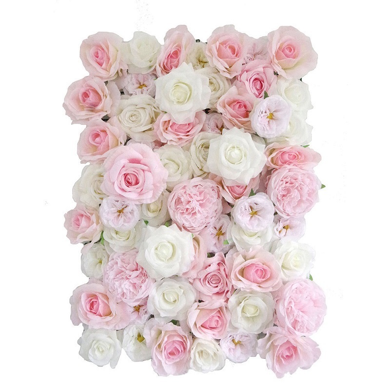 Custom Wedding Decor Ideas 3D White Pink Fake Flowerwall Backdrop Silk Artificial Rose Flower Wall Panels for Home Wall Decor