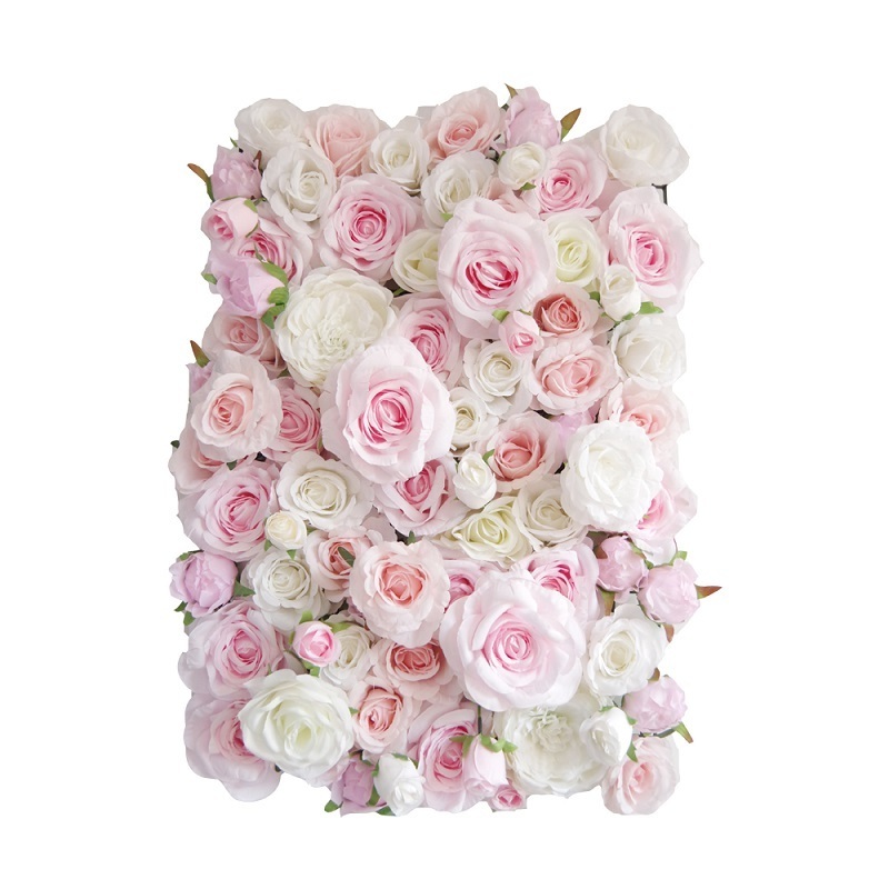 Custom Wedding Decor Ideas 3D White Pink Fake Flowerwall Backdrop Silk Artificial Rose Flower Wall Panels for Home Wall Decor