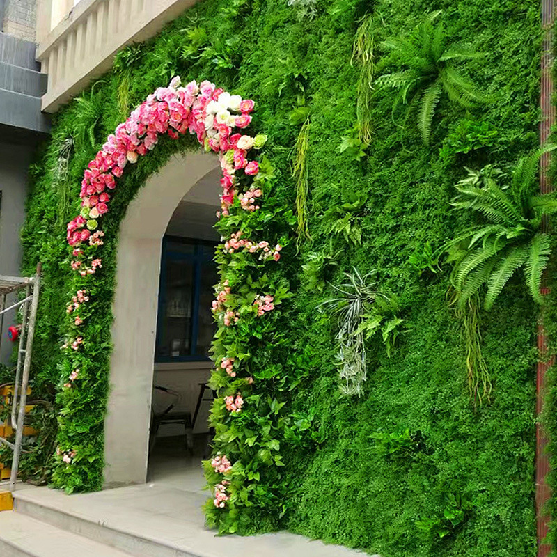 G-890 3D Home Wedding Indoor Faux Tropical Foliage Boxwood Hedges Vertical Artificial Silk Plastic Green Grass Plant Wall Decor