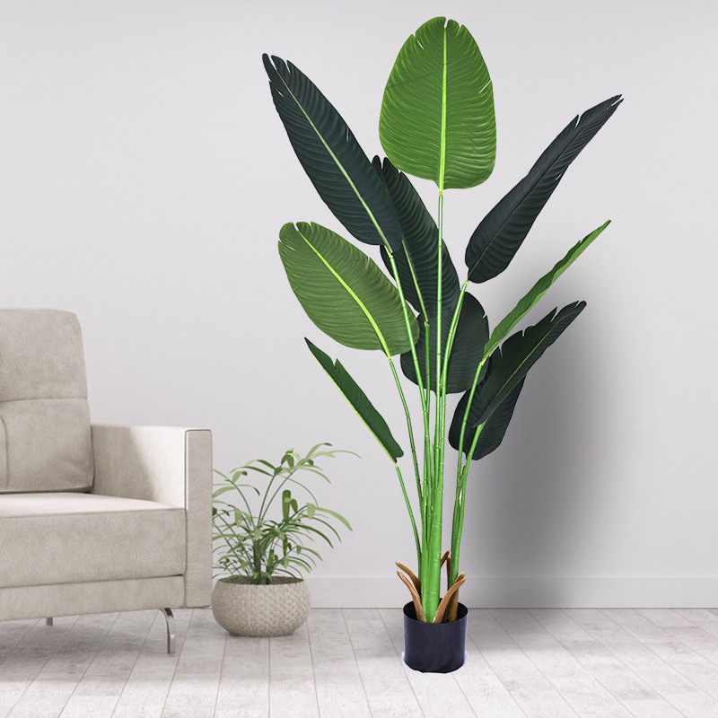 B0221 Wholesale PVC Plastic Faux Artifical Big Leaf Palm Tree Monstera Plant Indoor Artificial Bonsai Banana Tree for Home Decor