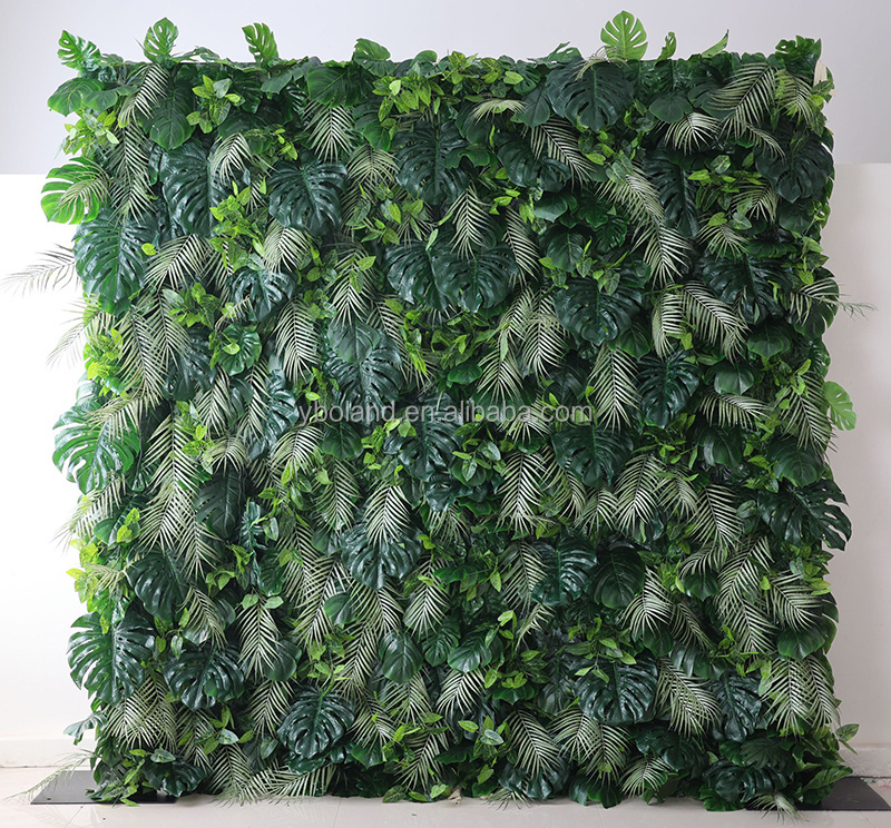 X06 Outdoor Wedding Decor Greenery Tropical Palm Leaves Flower Wall Backdrop Panel Green 3D Roll Up Artificial Plant Flower Wall