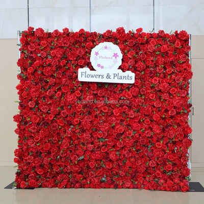 A3 Wedding Decoration 8ft x 8ft Red Flower Wall Backdrop Panel 3D 5D Roll Up Fabric Artificial Silk Rose Flower Wall with Zipper