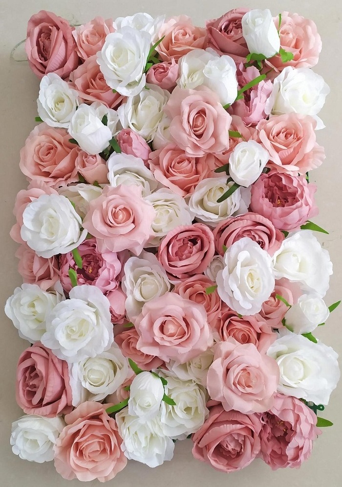 Custom Wedding Decor Ideas 3D White Pink Fake Flowerwall Backdrop Silk Artificial Rose Flower Wall Panels for Home Wall Decor